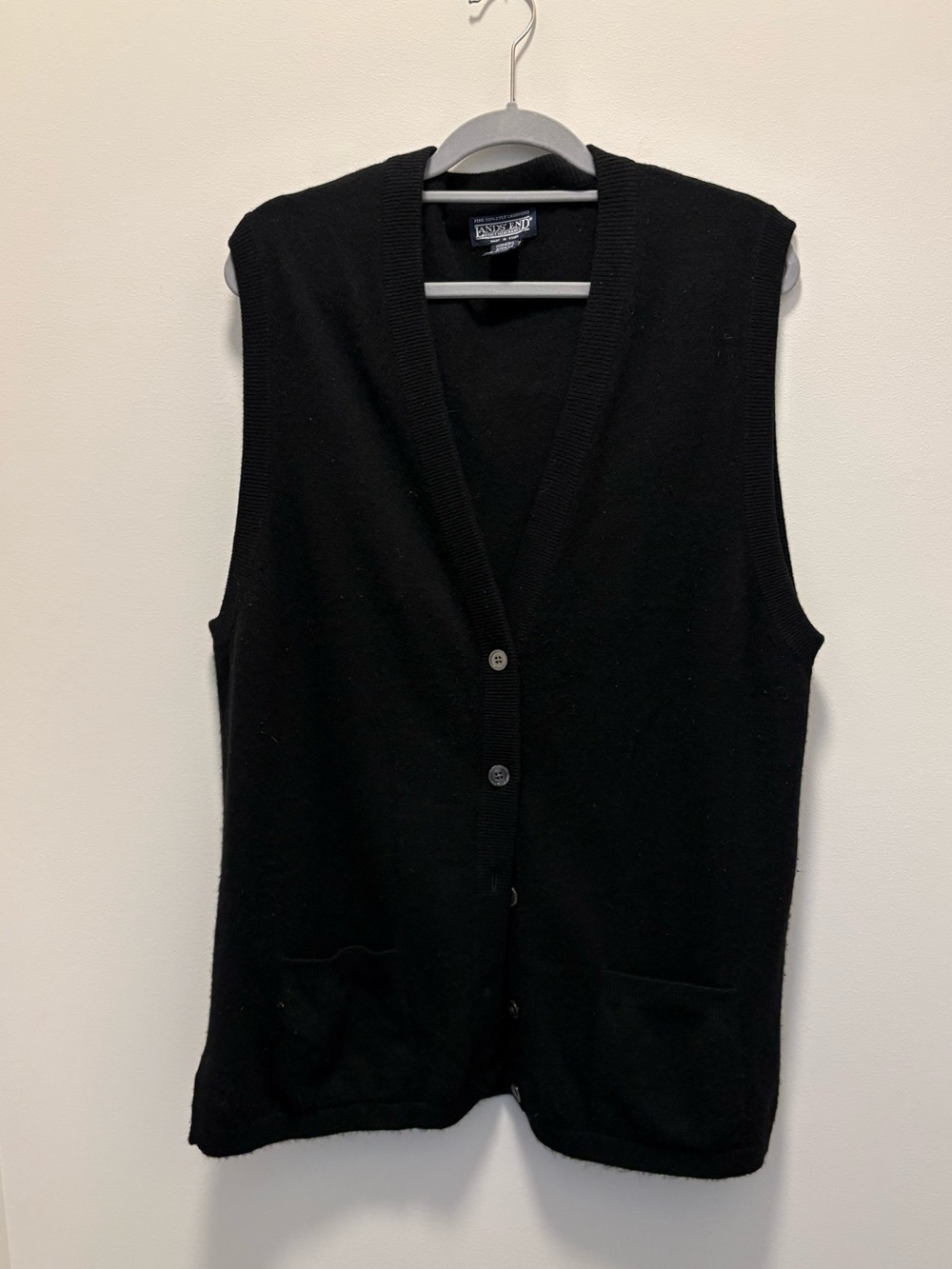 Lands’ End Black 100% 2-ply Cashmere Vest Size XL 18-20